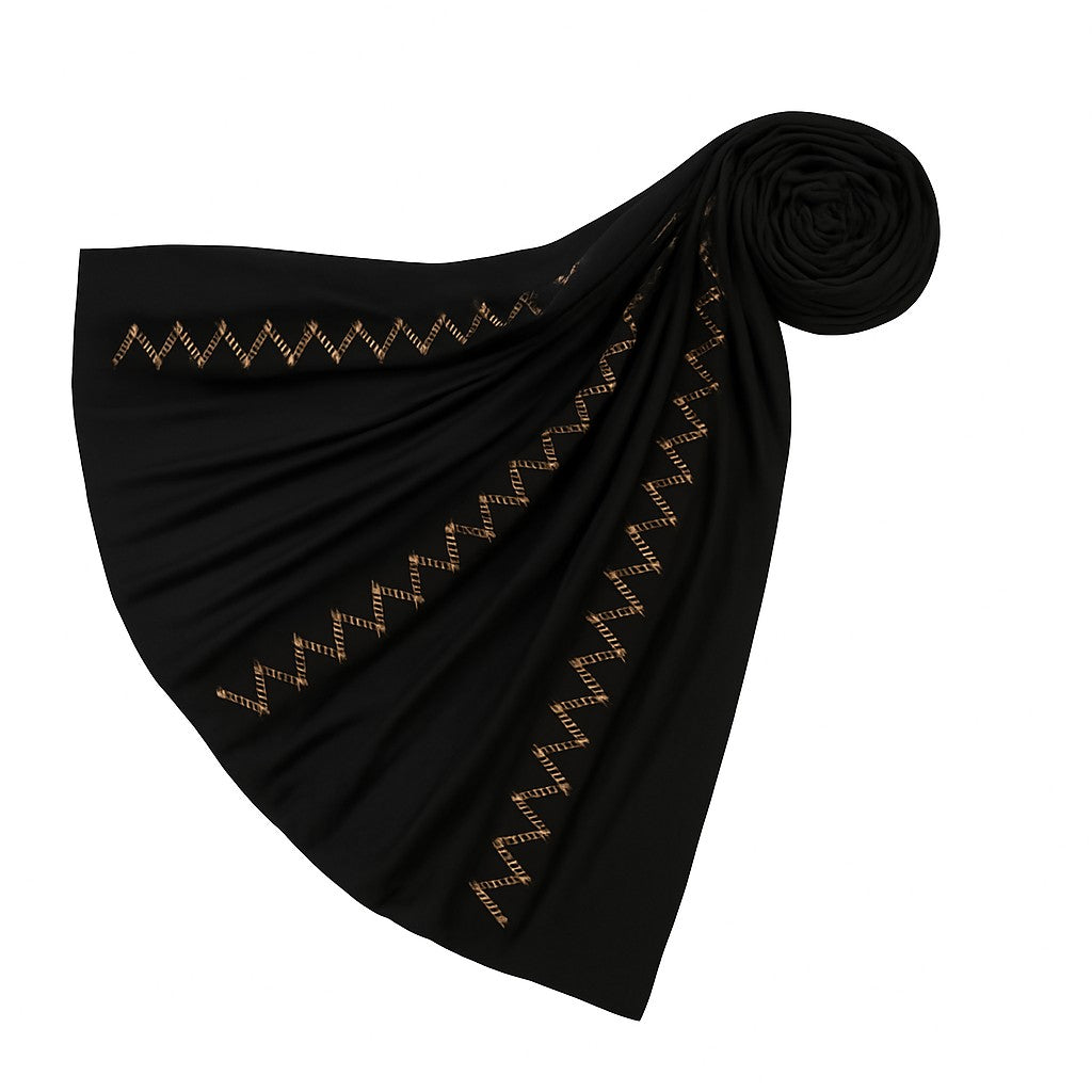 https://www.amodeyah.com/cdn/shop/files/Black Premium Jersey Hijab with Golden Zigzag Embellishments.jpg