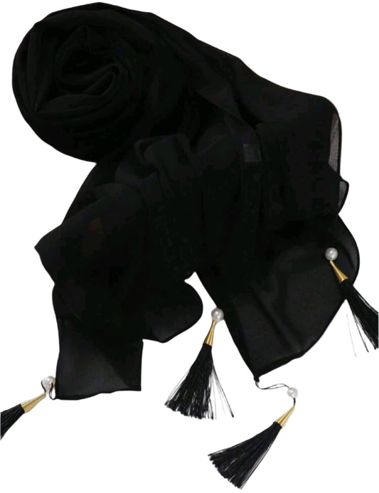http://www.amodeyah.com/cdn/shop/files/Classic Black Chiffon Hijab with Tassel & Pearl Detail.jpg