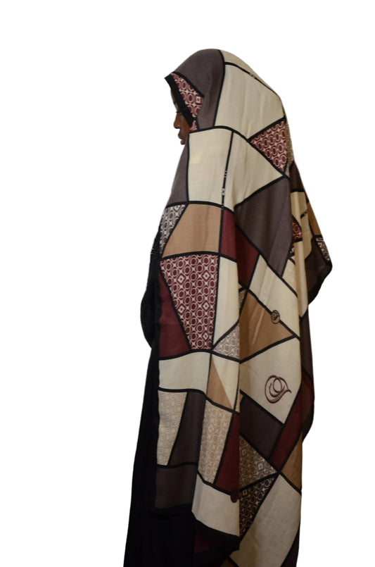 Patchwork-patterned product on a white surface