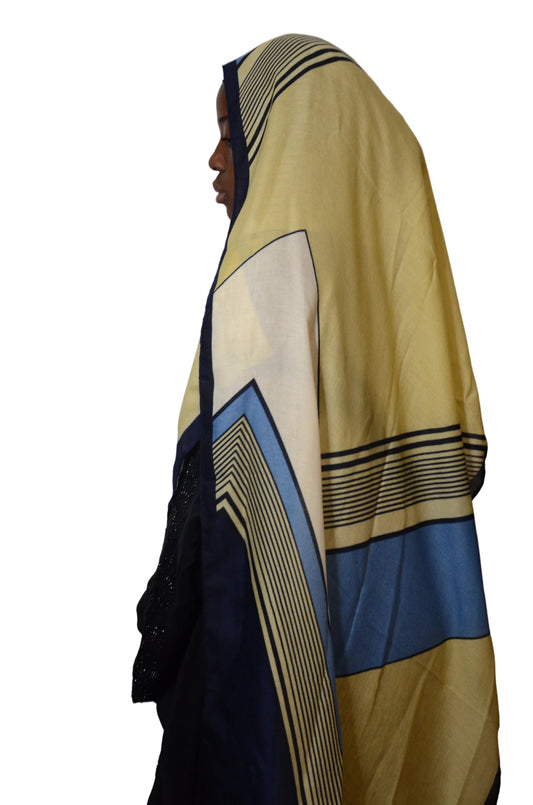 Colorful fabric with geometric patterns on a white background