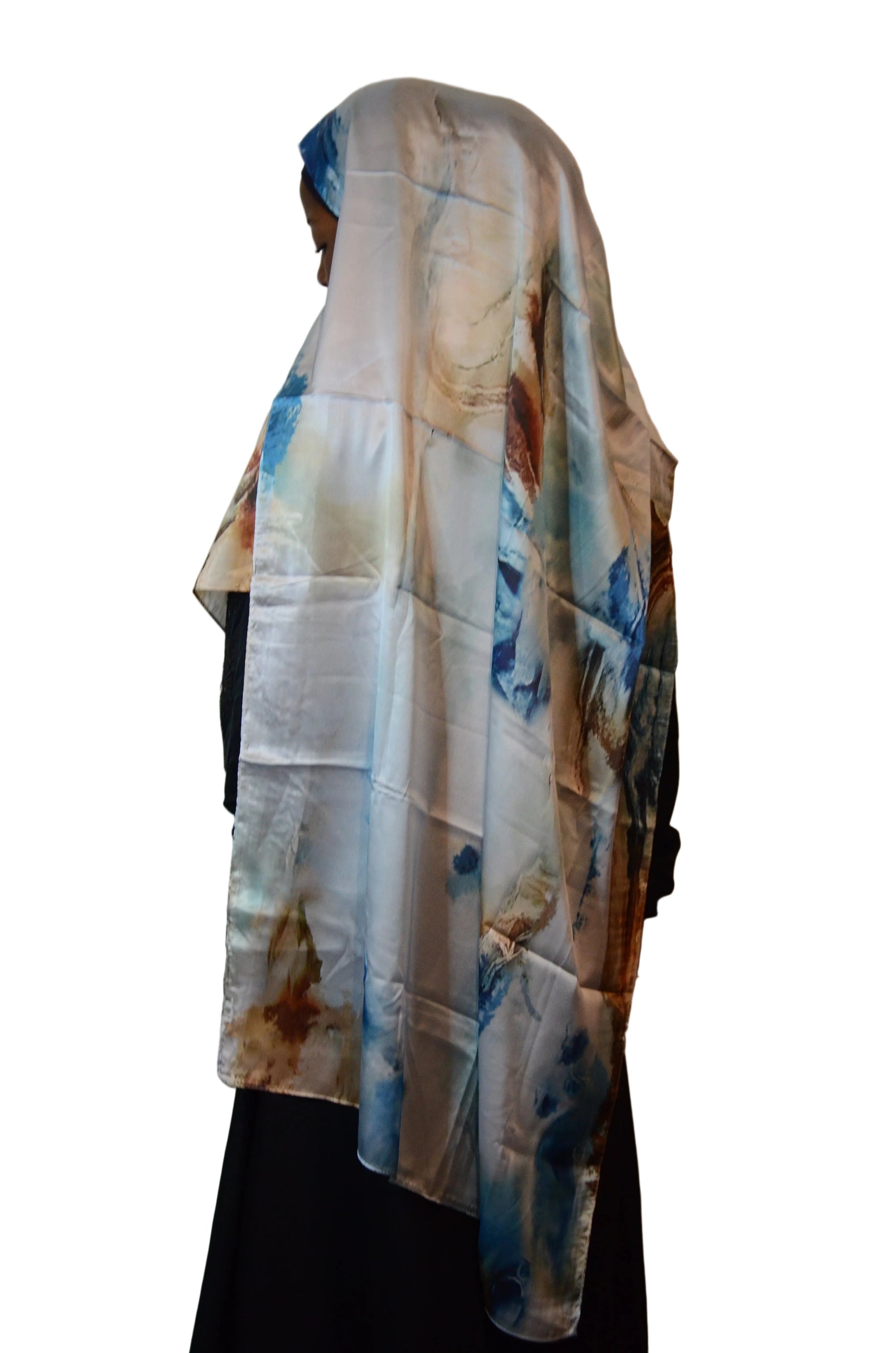 Celeste Abstract Satin Hijab – Smooth Silk-Feel Finish with Fluid Marble Design