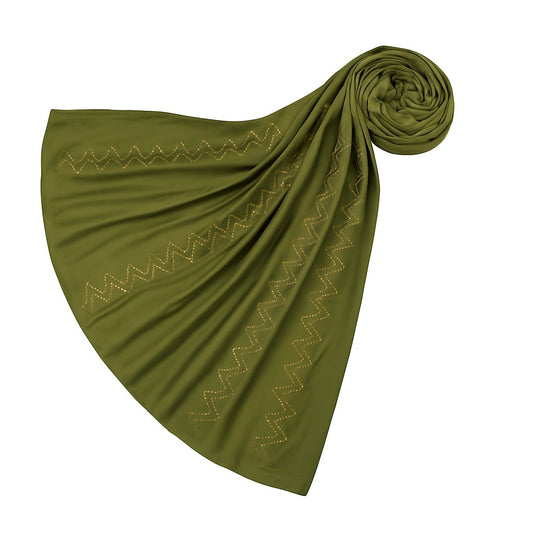 https://www.amodeyah.com/cdn/shop/files/Olive Green Premium Jersey Hijab with Golden Zigzag Embellishments.jpg