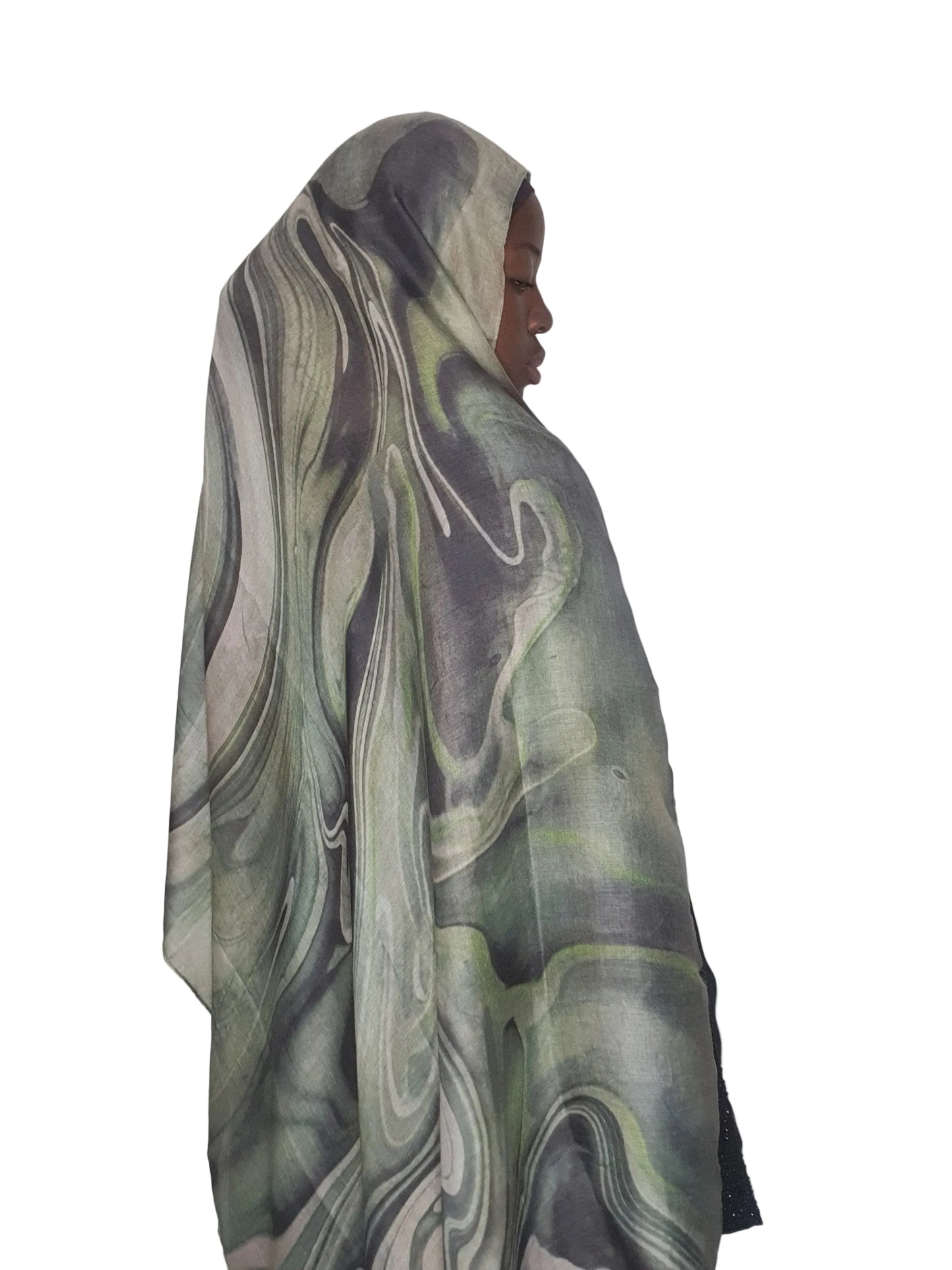 Olive Stone marble hijab in olive green and stone tones, lightweight and elegant