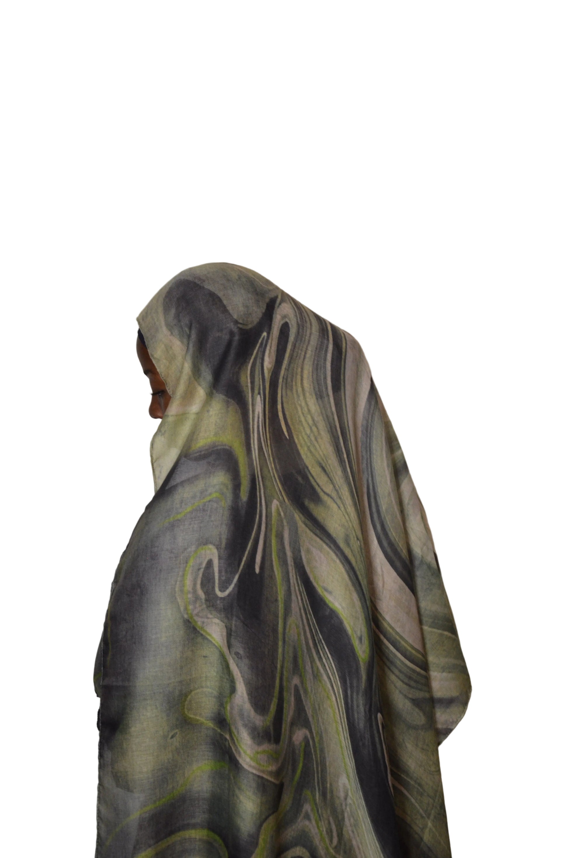 Marbled green and gray fabric on a white background